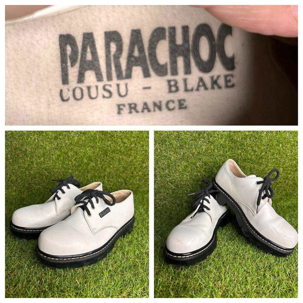 RARE Vintage Parachoc White Military Combat Shoe‎ 38